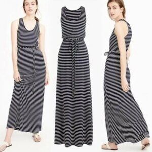 J. Crew Nautical Stripe Sleeveless RacerbackTie Waist Maxi Dress Size XS EUC